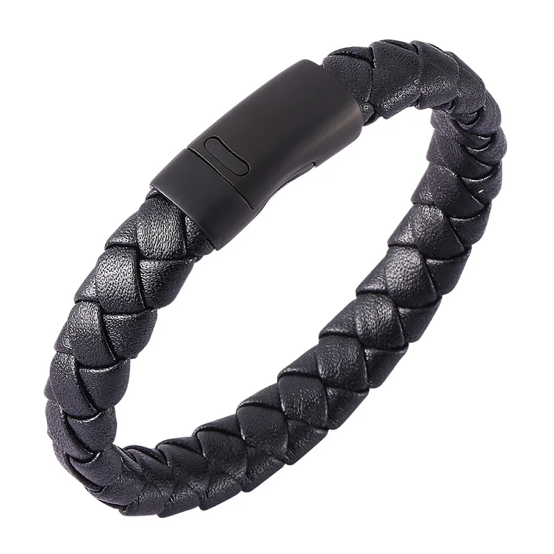 

Fashion Jewelry Black Braided Leather Bracelet Men Handmade Rope Wrap Bangles Male Party Gift DropShipping