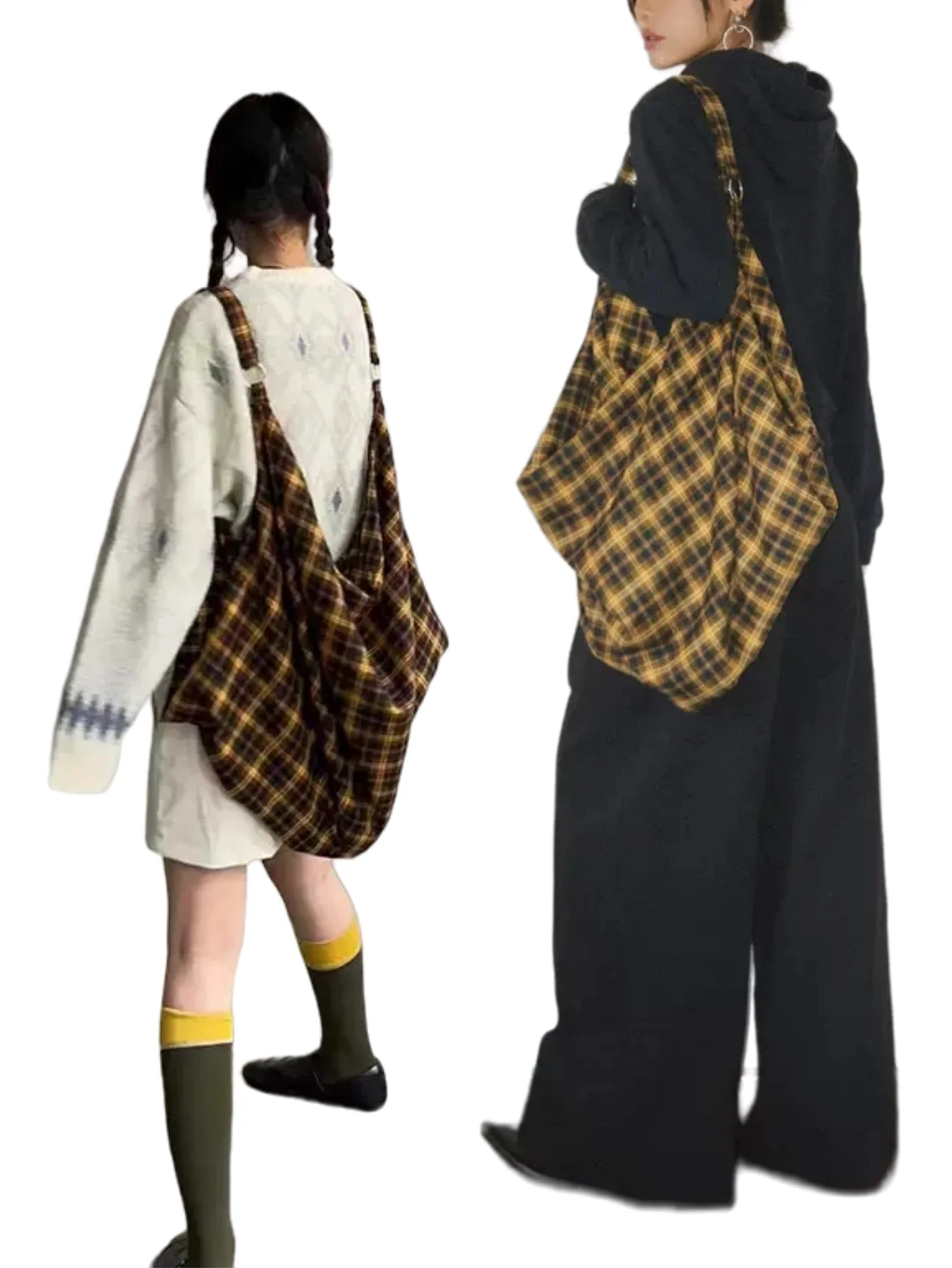 Винтажный клетчатый вместительный рюкзак через плечо модная повседневная