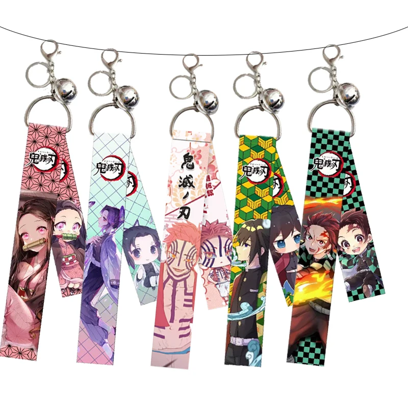 

Fashion demon Slayer kimetsu no YAIBA Character backpack Pendant with double side ribbon anime keychain