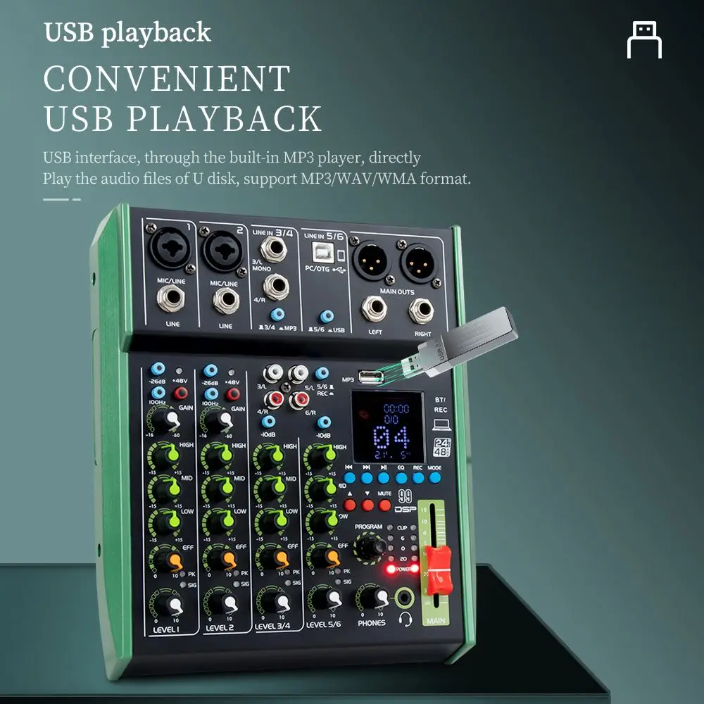OEM 6-канальный USB портативный аудиомикшер консоль мини-студийная запись семейный