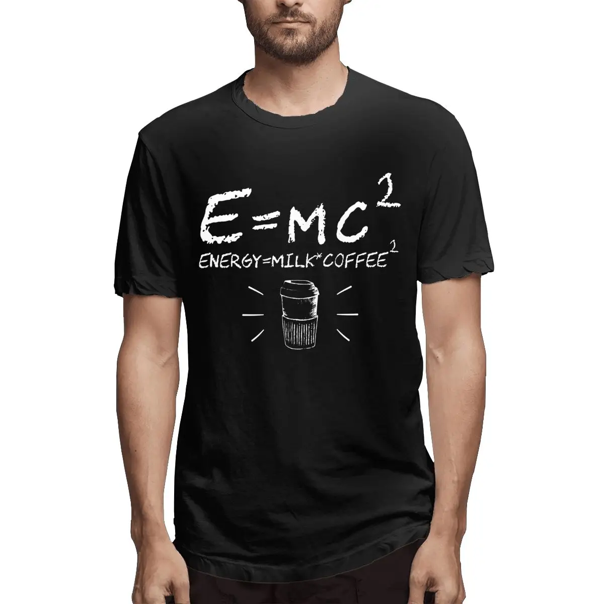 E=mc2 Energy Milk Coffee Formula T Shirts Funny Words Trending Cotton Tshirt Graphic Short-Sleeve Beach T-Shirts for Men Kawaii