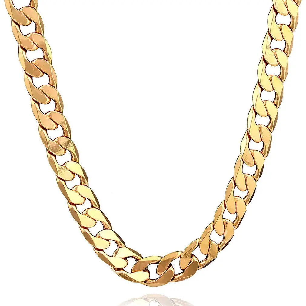 

Punk Cuban Chain Gold Necklace Men 46/51/56/61/66/71/76CM Link Curb Chain 18K Long Necklace for Women Fashion Jewelry Charm Gift