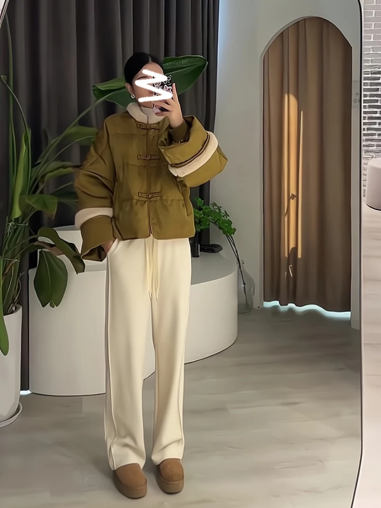 Зеленый меховой воротник в стиле пэчворк с пряжкой Куртка на хлопковой подкладке