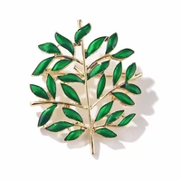 elegant retro green plant tree leaf enamel brooches pin jewelry pearl maple leaves brooch pin for women