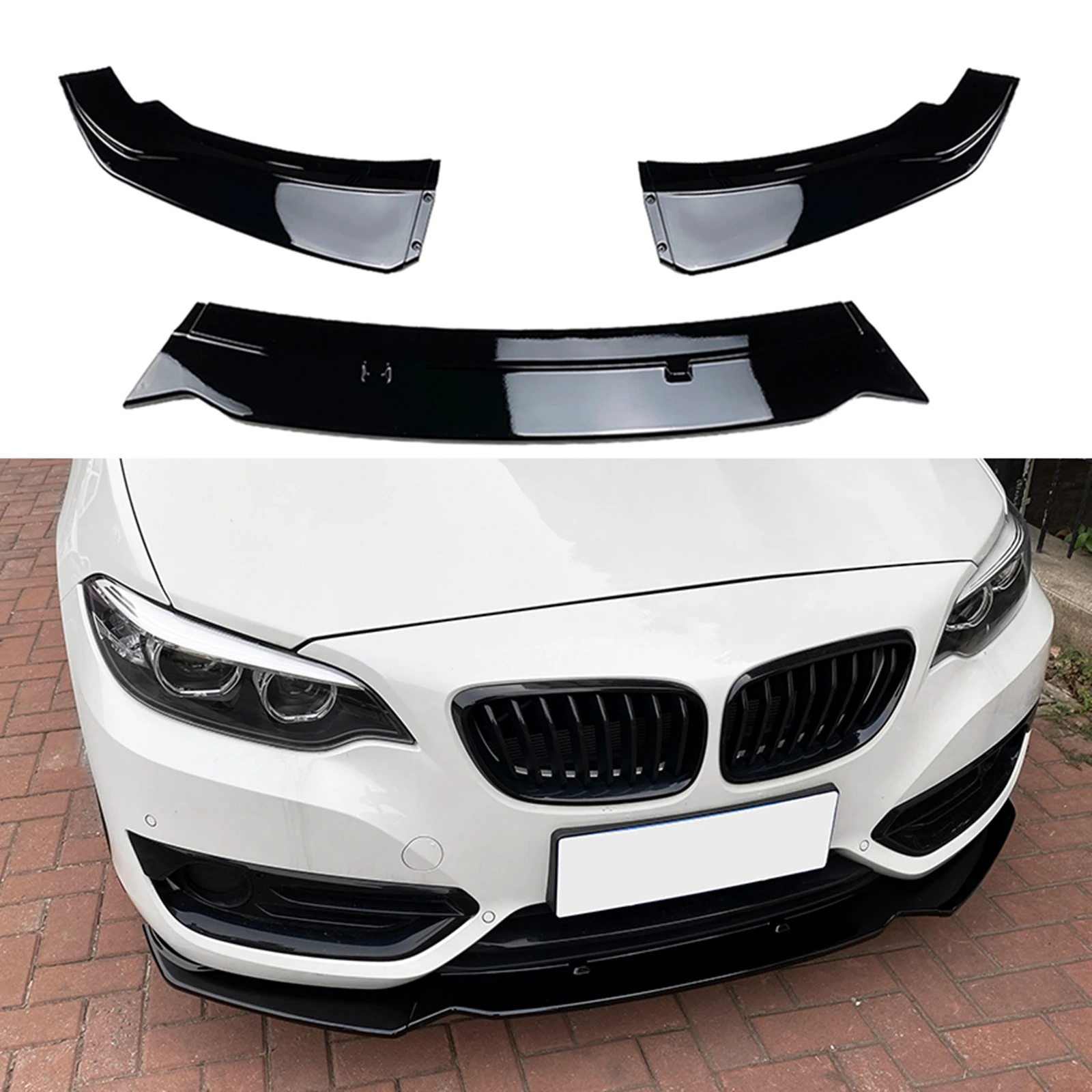 

For BMW 2 Series F22 220i 225i 228i 2014-2019 Base Model Only Glossy Black Car Lower Blade Front Bumper Spoiler Splitter Lip