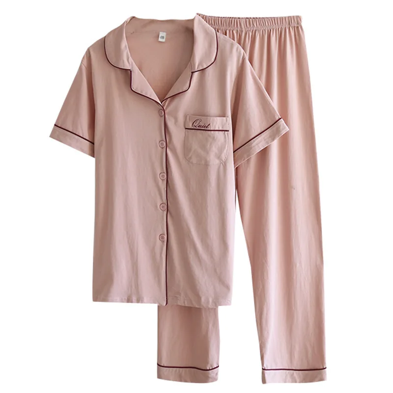 

Couple Pajama Set for Spring and Summer Women's Short-sleeved Suits for Homewear Thin Men's Short-sleeved Home Wear Sleep Wear
