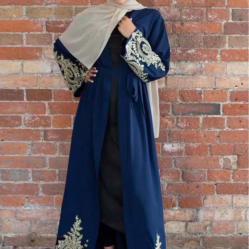 Халат стильный Рамадан кардиган халат с золотыми кружевными панелями длинное платье Дубай абайя Средний Восток мусульманская Мода 2022 кафт...
