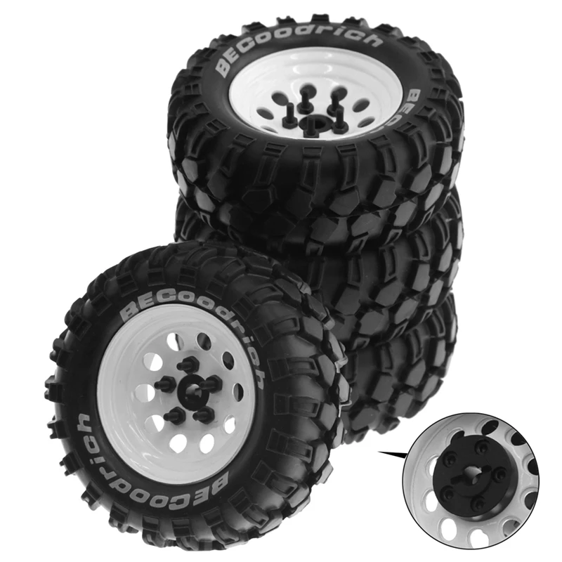 

4Pcs 93mm Metal 1.9Inch Beadlock Wheel Rim Rubber Tire Set for Traxxas 1/10 RC Crawler Car,Slotted Adapter,White