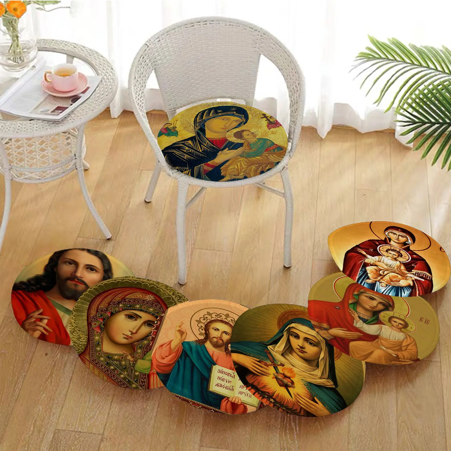 

Religion Character Virgin Mary Decorative Dining Chair Cushion Circular Decoration Seat For Office Desk Buttocks Pad