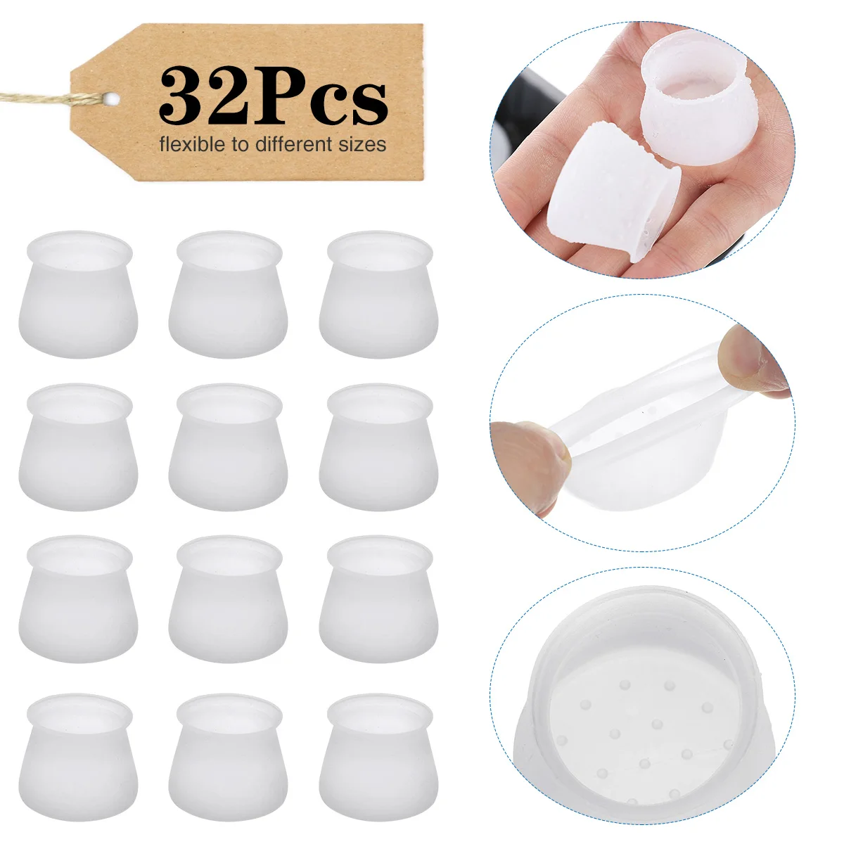 

32pcs Silicone Chair Leg Transparent Furniture Legs Caps Feet Pads Furniture Table Covers Mat Floor Protector Glides Feet Cap