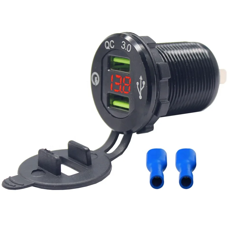 It Is Suitable For 12V 24V Automobile Marine QC3.0 Dual USB Vehicle Mounted Fast Charger, Aluminum Power Socket With LED Voltmet