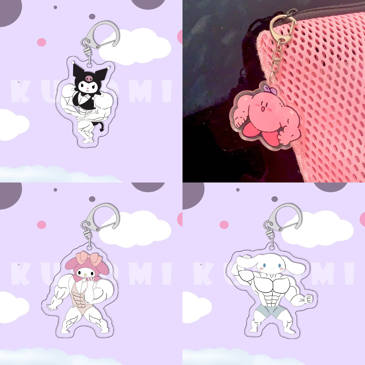 

Kawaii Sanrios Kirby Cinnamonroll Kuromi My Melody Мультяшные акриловые брелоки модель игрушки автомобиль брелок Студенческая сумка кулон подарок