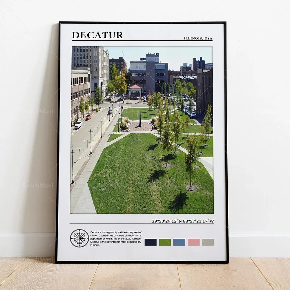 Плакат с подорожностью Америки Danville Decatur Женева Glenview Джексонвилл постер