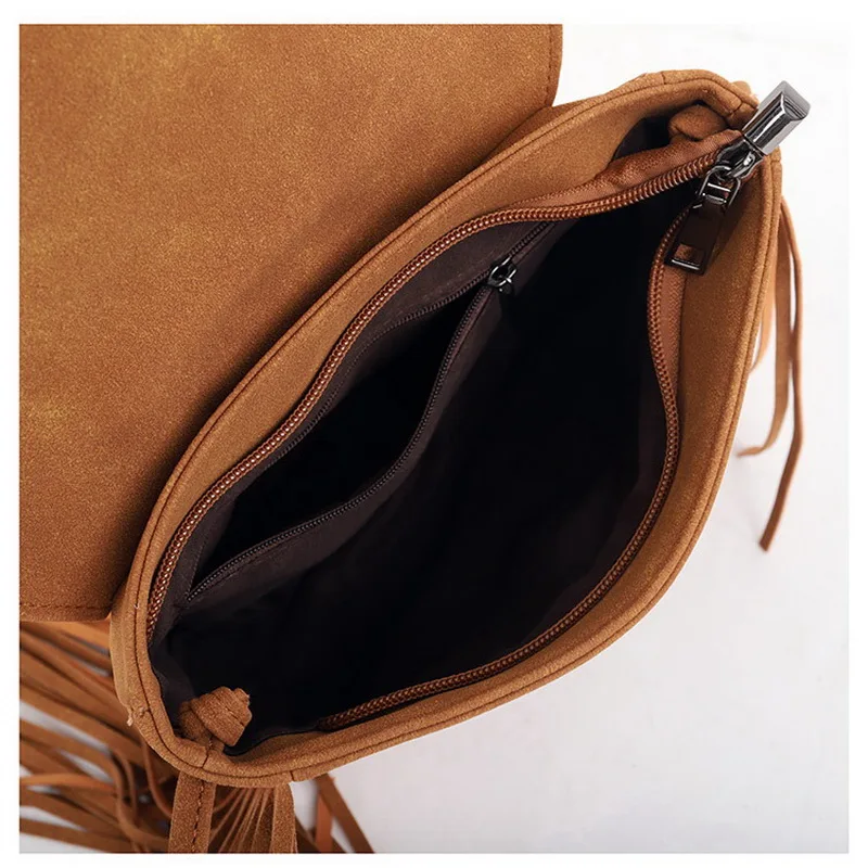 Diinovivo Trendy Tassel Design Messenger Bag For Women Half Circle Shape Weave Shoulder Bag Scrub PU Leather Flap Bags WHDV2173
