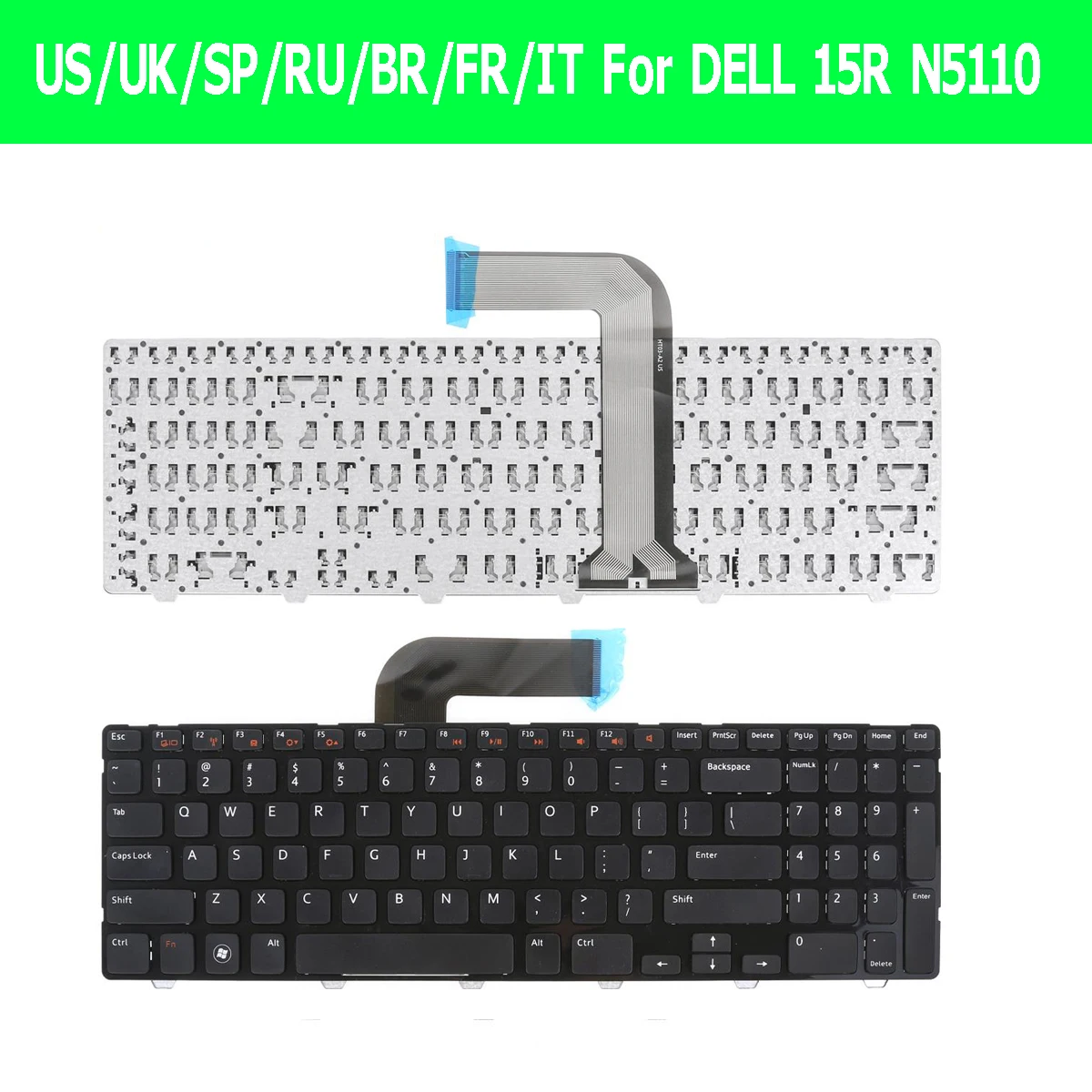 

US/UK/SP/RU/BR Keyboard For DELL Inspiron 15R N5110 BLACK FRAME BLACK Laptop Replacement New Keyboards