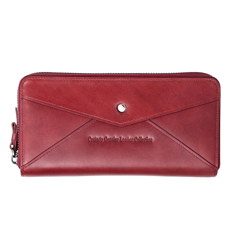 New Fashion Genuine Leather Women Female Long Zipper Clutch Lady Wallet Wristband Money Bag Cowhide Coin Purse