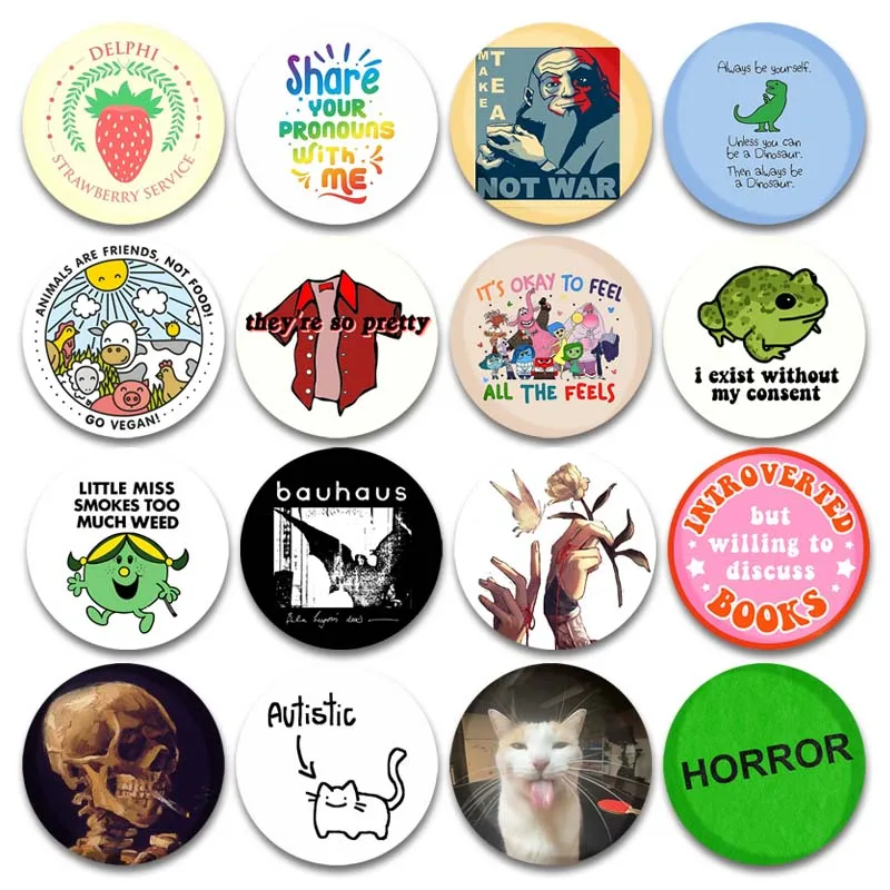 Funny Cat Meme Button Pins Creative Word Image Icon Badge Handmade Tinplate Round Brooch on Backpack Jewelry Gifts for Friend