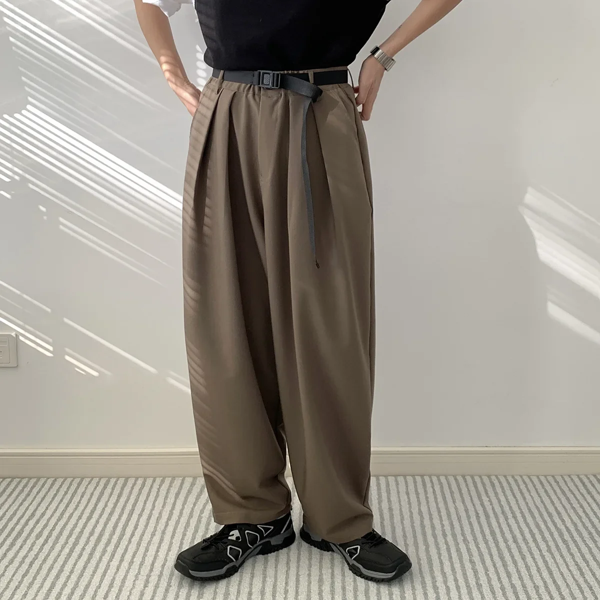 INTFEDAY мужские повседневные брюки свободного кроя черные простые дизайнерские