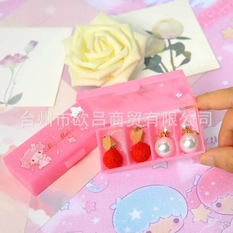 

Hello Kitty Cartoon Storage Box My Melody Anime Mini Portable Plastic Jewelry Box Girl Cute Desktop Jewelry Accessories Grid Box