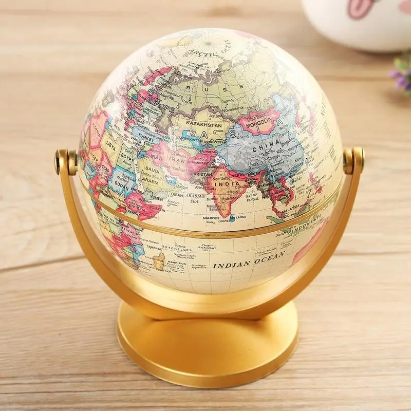 English Desktop Retro Globe Earth World Ocean Map Ball Antique Geography Learning Education Home School Decoration 360° Rotating