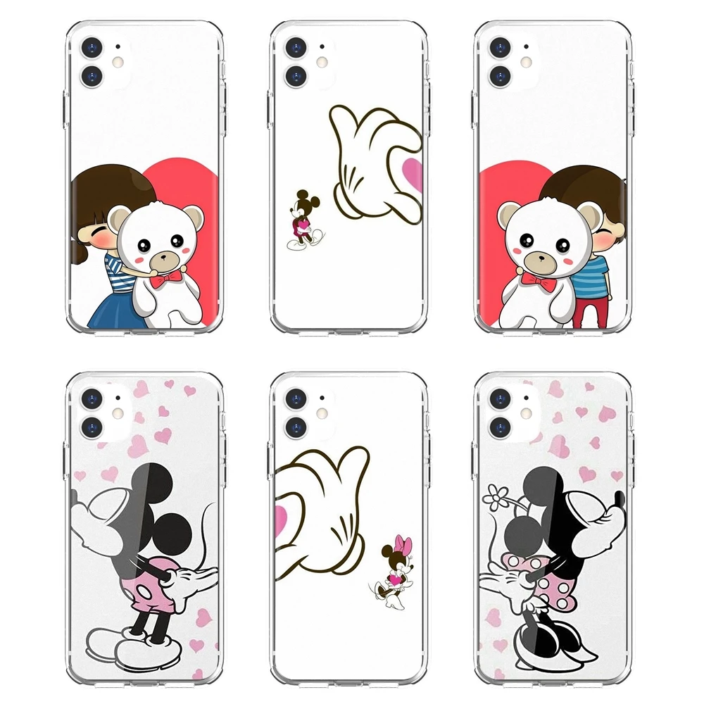 Для iPhone 10 11 12 13 Mini Pro 4S SE 5C 6 6S 7 8 X XR XS Plus Max 2020 Minnie mickey couples I love you disney чехлы для