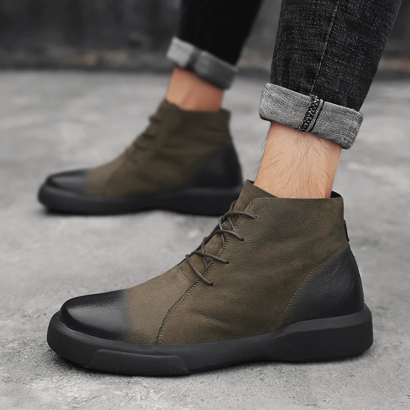 

Men's Warm Snow Boots, Men's Leather Casual Shoes, Rubber Ankle Boots, Large Size High-top Plus Velvet Men's Boots