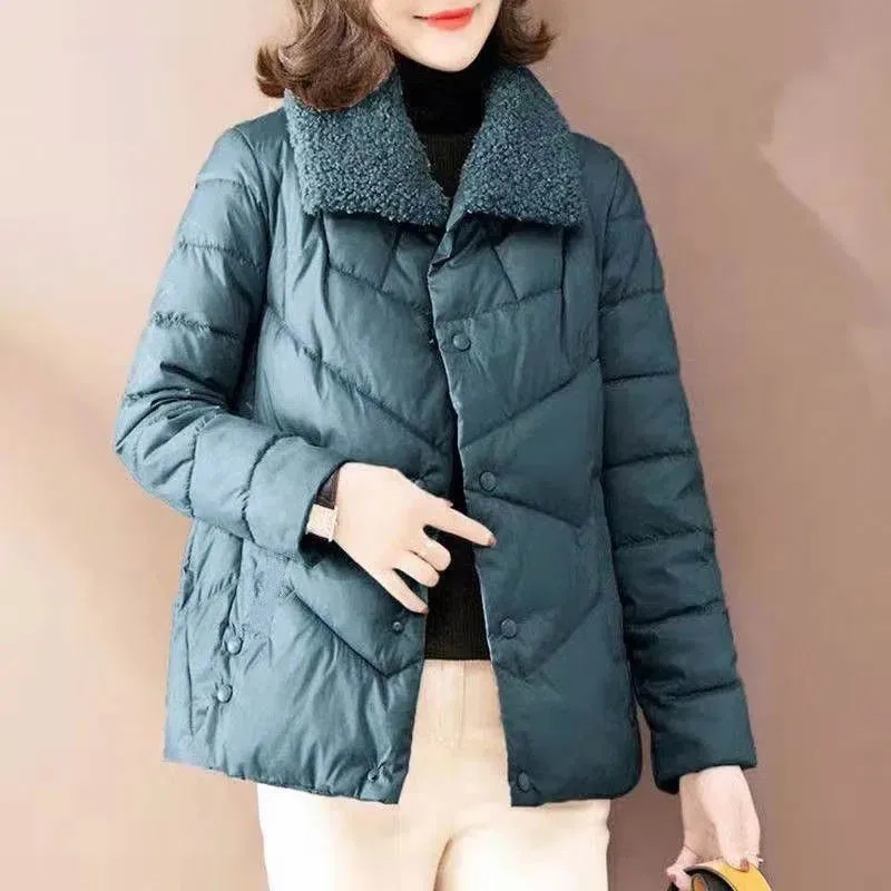Women's Winter Plus Duck Down Down Jacket Fashionable Light And Thin Lamb Collar Middle-Aged Cotton Padded Jacket Loose Single B