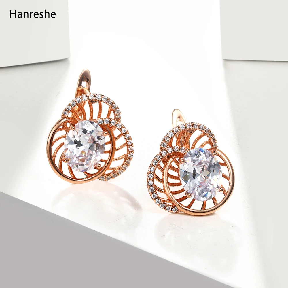 

Hanreshe 585 Rose Gold Color Stud Earrings Copper Punk Jewelry Accessories Crystal Natural Stones Zircon Women's Earrings Gift