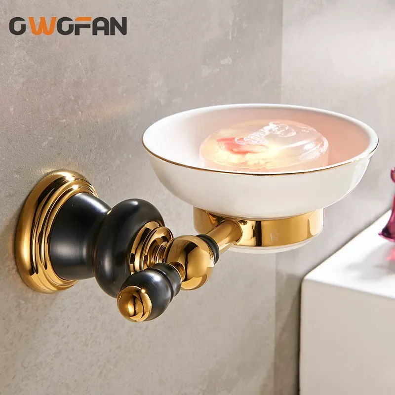 

Luxury Brass Wall Soap Holder Antique Ceramic Bathroom Accessories Shower Metal Basket Washing Soap Dish Retro Soap Box XL-66803