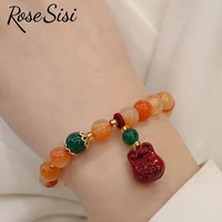 rose sisi chinese style strawberry crystal lucky handmade agate gourd bracelet for women peach bag bracelets jewelry for women