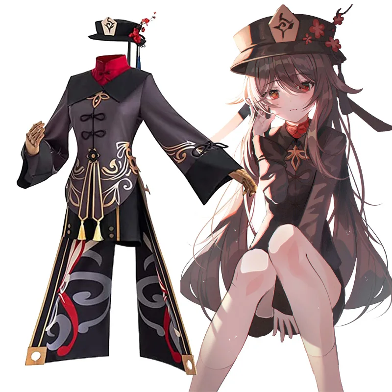 

Genshin Impact Hu Tao Cosplay Costume Anime Game HuTao Uniform Wig Chinese Style Cosplay Clothes Halloween Costumes for Women