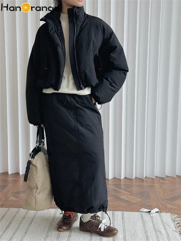 HanOrange 2024 зимняя модная H-образная юбка на утином пуху свободная пушистая теплая