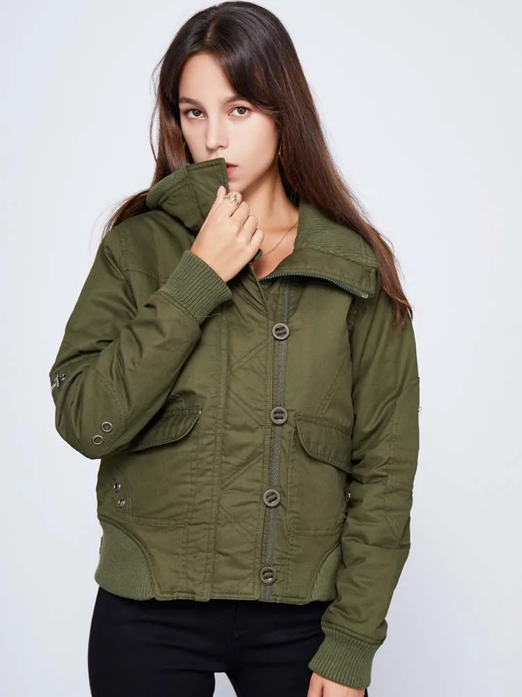2022 New Winter Women Thick Warm Cotton-Padded Short Moto Jackets High Quality Lapel Ribbed Biker Coat Casual Outwear Snow Tops