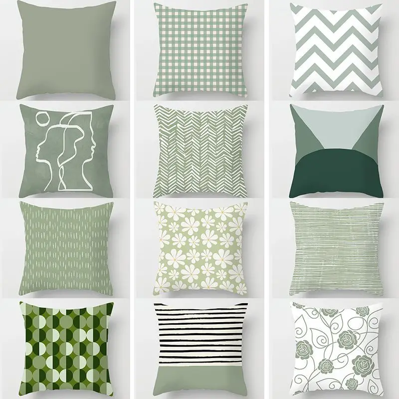 

Sweet Mint Green Print Cushion Covers Fresh Art Pattern Geometric Pillowcase Fashion 45*45cm Decorative Throw Pillows Case
