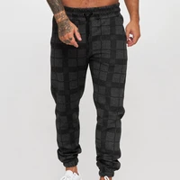 men trousers plaid print leisure soft mid waist ankle banded sweatpants for daily wear