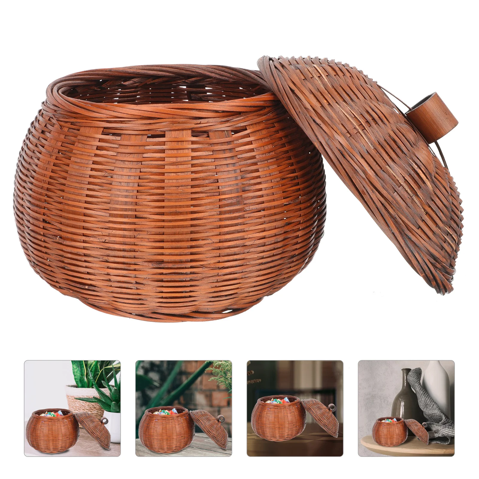 

Fruit Basket Round Wicker Tray Egg Holder Jewelry Tray Lid Retro Pumpkin Basket Small Basket Toys Basket Picnic Basket