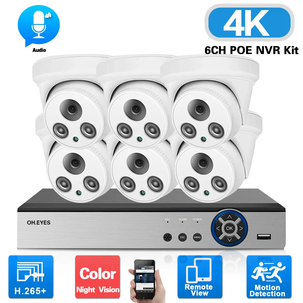 

XMEYE 6CH 4K POE NVR Kit H.265 CCTV Security System 8MP Outdoor Waterproof Audio Record POE IP Dome Camera Surveillance Kit 4CH