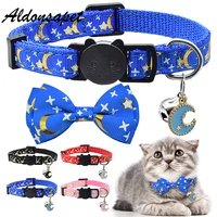 star moon bowknot cat collar bell breakaway safety soft cat collar necklace adjustable cute pretty bow tie cat collar for kitty