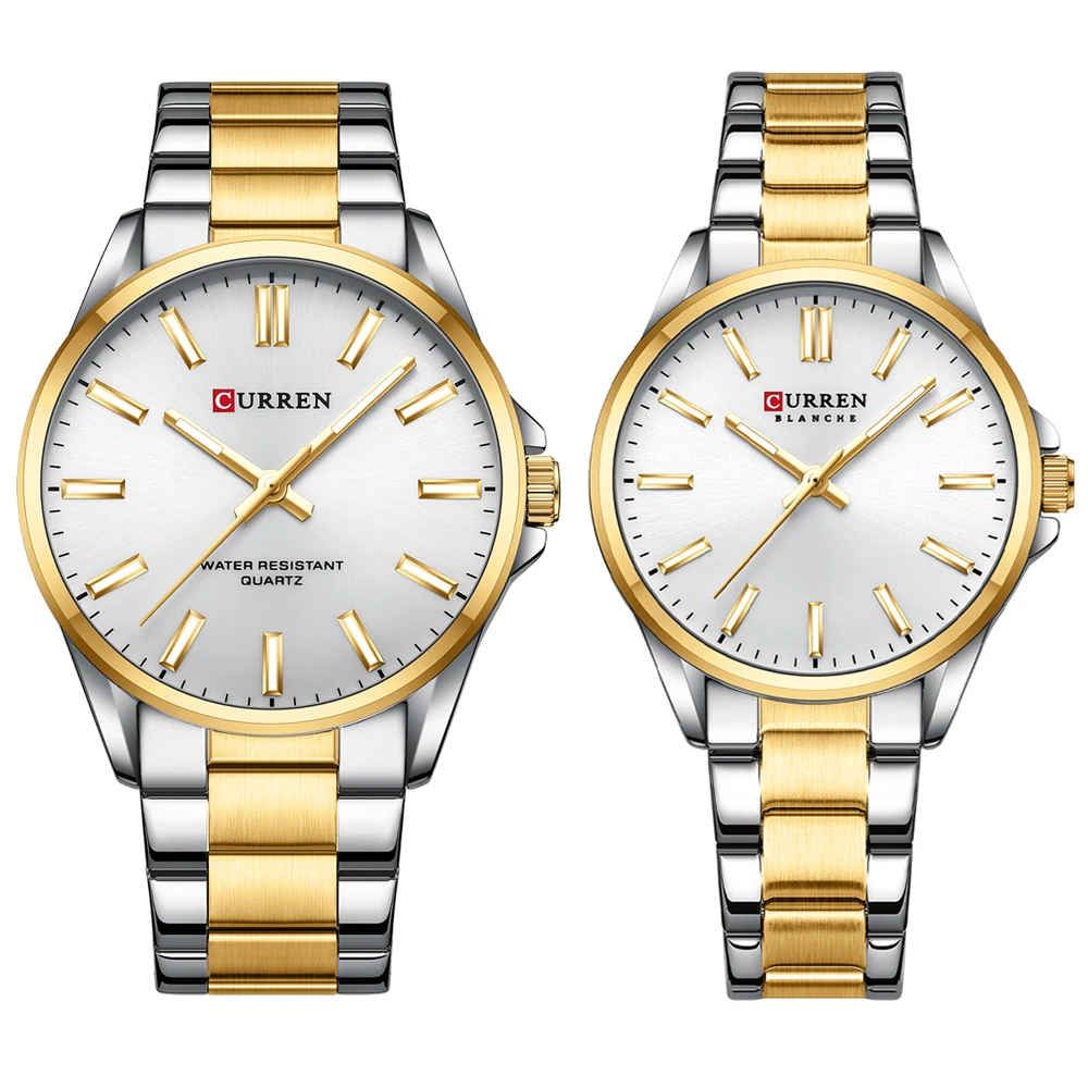 

Модные брендовые парные часы CURREN для влюбленных, простые классические кварцевые наручные часы с браслетом из нержавеющей стали и светящими...