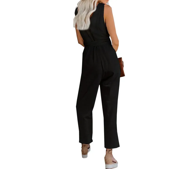 Women Jumpsuit 2023 Summer Newfashion Solid Color Casual Wide Leg Pants Temperament Elegant Jumpsuit