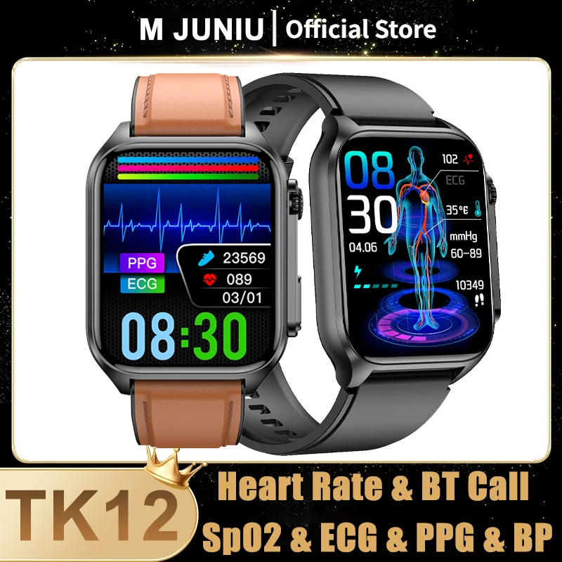 TK12 Смарт-часы для мужчин 1,96 дюймовый экран Bluetooth Вызов сердечного ритма ЭКГ крови кислород температура сна Мониторинг спорта Smartwatch