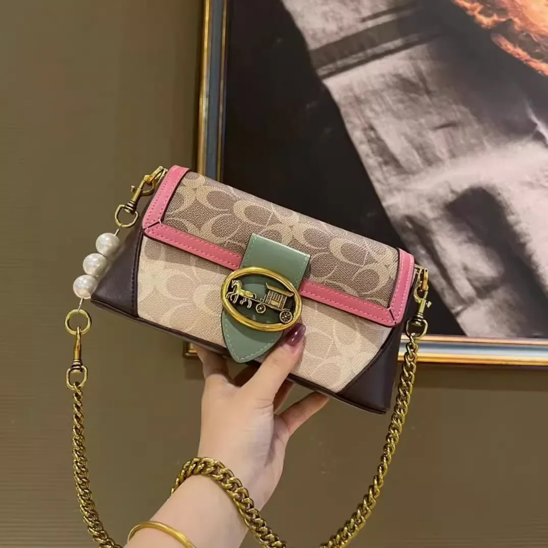 

Luxury Brand Fashion Contrast Color Crossbody Small Bag Trendy and Foreign Style Horse Drawn Cart Chain Women's Shoulder Bag