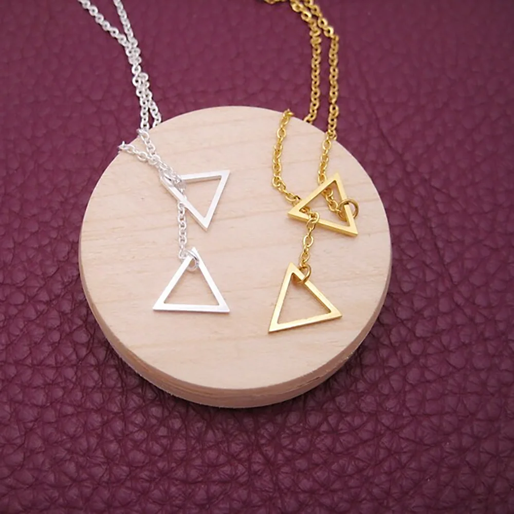 

Women's Stainless Steel Necklace Cutout Triangle Tassel Pendant Necklaces Adjustable Chains Choker Wedding Gifts for Women