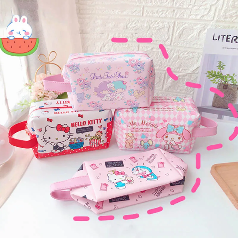 

Мультяшная розовая косметичка Sanrio Kuromi в форме сердца для девушек, кавайная коричная сумка для хранения My Melody, Портативная сумка для ежеднев...