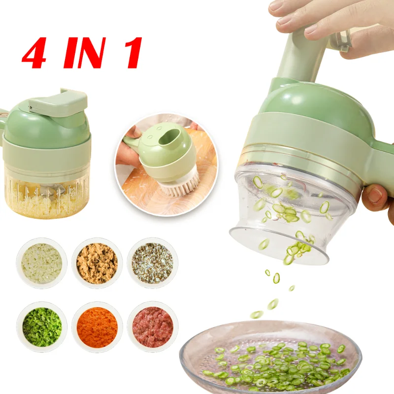 

4 In1 Electric Garlic Chopper Vegetable Cutter Slicer Garlic Mud Masher Chopper Cutting Pressing Mixer Food Kitchen Accessories