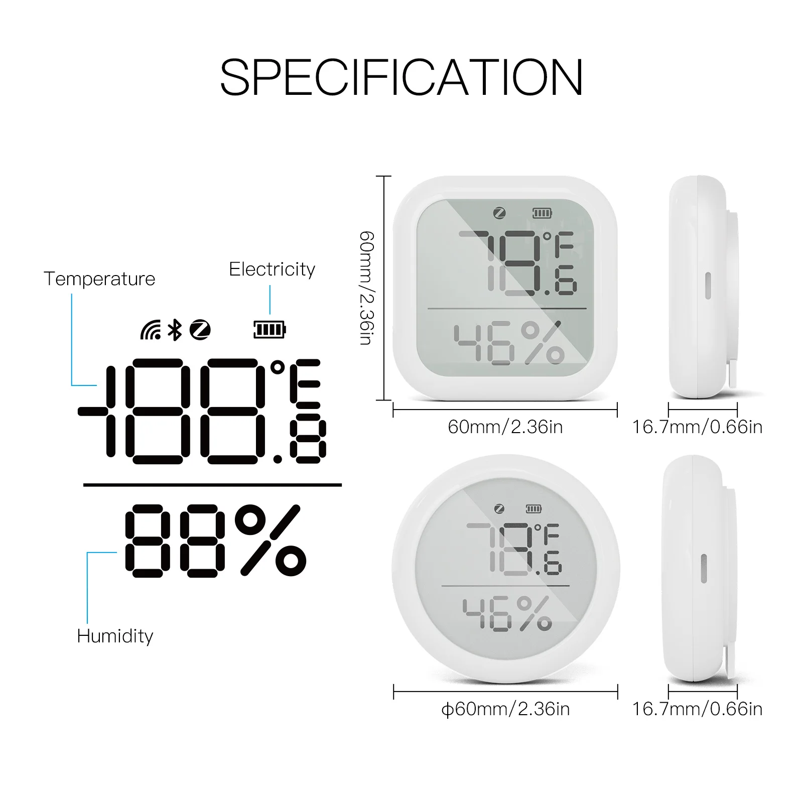 

Tuya Smart ZigBee Temperature and Humidity Sensor Indoor Detector with Digital LCD Display Smart Life APP Remote Control Gateway