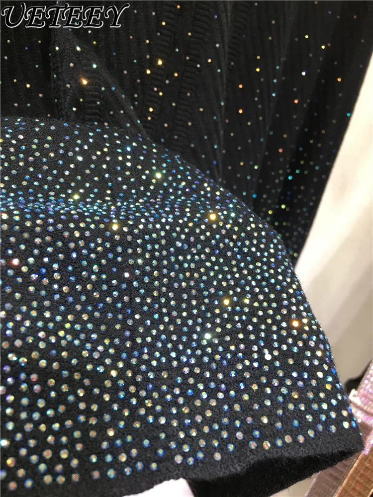 Тяжелая промышленность Hot Diamond Тонкая черная трикотажная юбка с эластичной