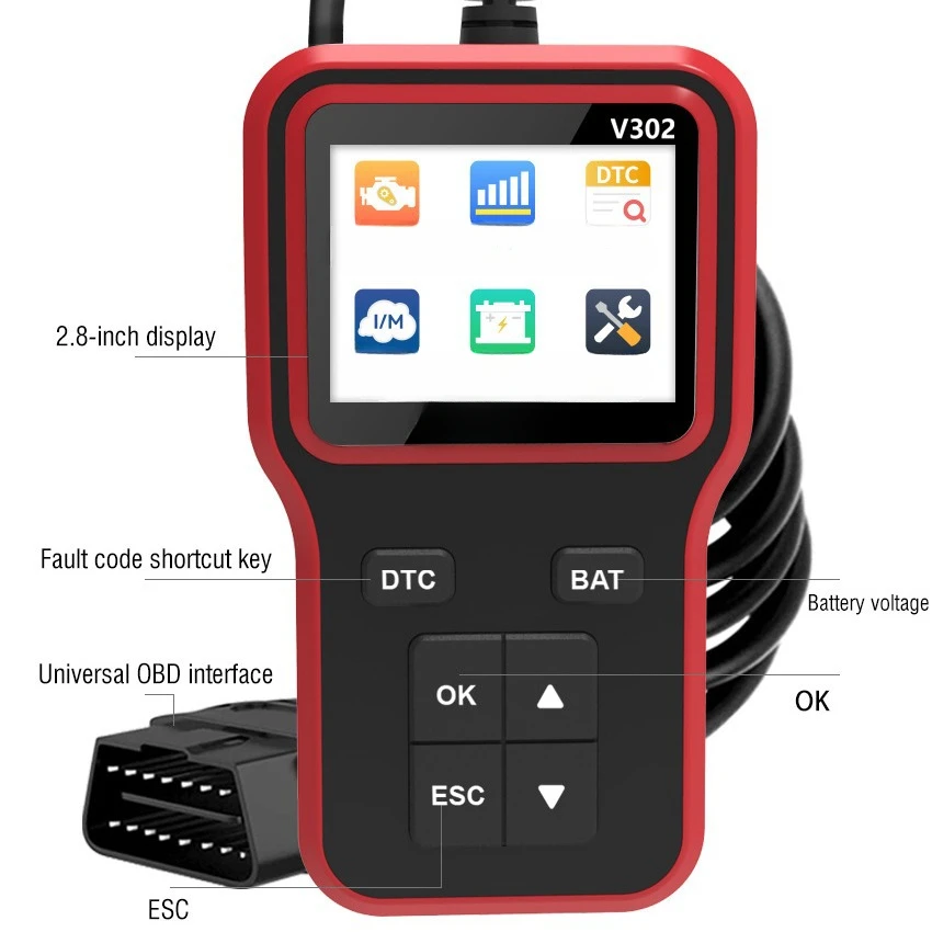 Считыватель кодов OBD2 V302 с цветным экраном в 8 языках автомобильный