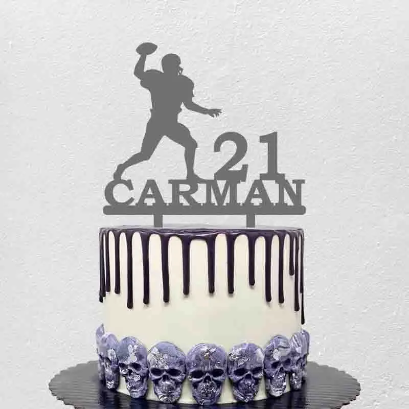 

Personalized Rugby Cake Topper Custom Name Age Man Playing Volleyball For American Football Player Birthday Party Decoration