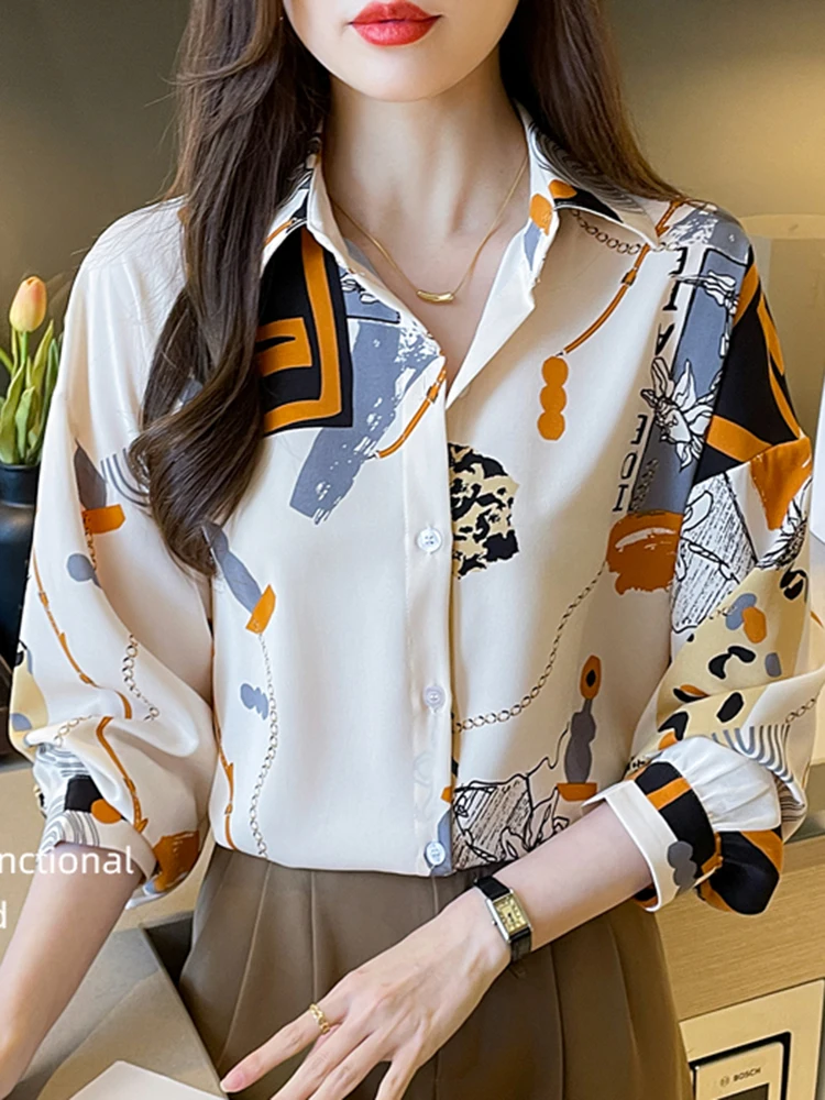 

Fashion Printing Long Sleeve Womens Blouses Shirt Loose Chic Shirts Blouse Female Casual Clothes Office Ladies Tops 2023
